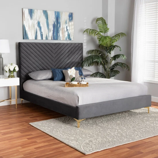 Top 10 🧨 Baxton Studio Fabrico Glam & Luxe Velvet Upholstered Metal Platform Bed Navy Blue, Gold ✨