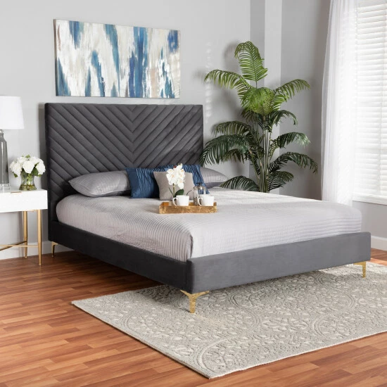 Top 10 🧨 Baxton Studio Fabrico Glam & Luxe Velvet Upholstered Metal Platform Bed Navy Blue, Gold ✨ - Image 6