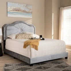 Budget 🥰 Baxton Studio Contemporary Grey Velvet Fabric Bed 🔥