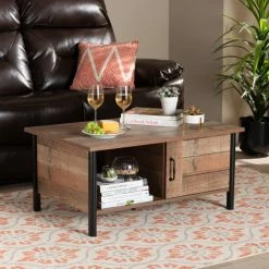 Brand new 🔥 Baxton Studio Vaughan Modern Rustic Oak Brown And Black Finished Wood Coffee Table 😀