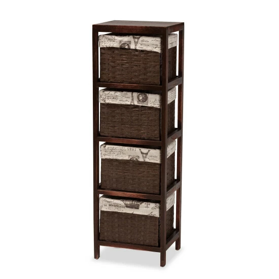 Deals ๐งจ Baxton Studio Bosley French Inspired Wood 4-Willow Basket Storage Unit-Walnut Brown ๐ - Image 2