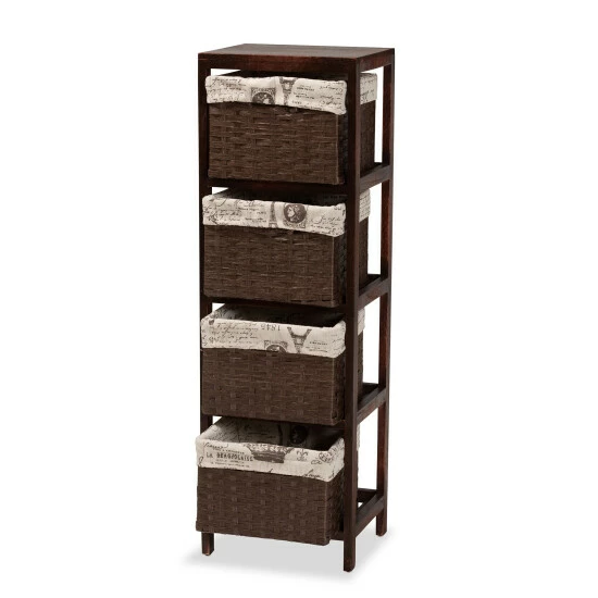 Deals ๐งจ Baxton Studio Bosley French Inspired Wood 4-Willow Basket Storage Unit-Walnut Brown ๐ - Image 3