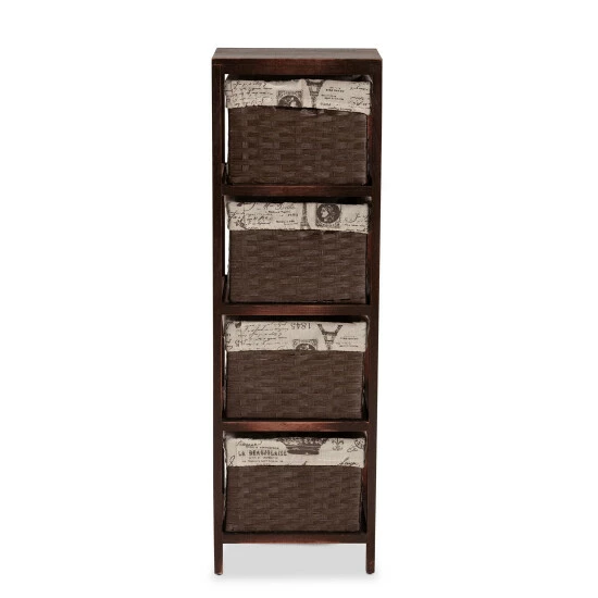 Deals ๐งจ Baxton Studio Bosley French Inspired Wood 4-Willow Basket Storage Unit-Walnut Brown ๐ - Image 4