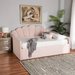 Discount ⭐ Baxton Studio Timila Modern Velvet Upholstered Daybed-Light Pink 😍