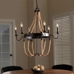 Promo 🌟 Baxton Studio Vintage Industrial Dark Bronze Metal 6 Light Chandelier ⌛