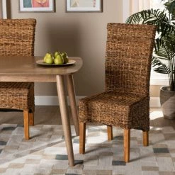 Deals 😀 Baxton Studio Trianna Rustic Transitional Natural Abaca And Wood Dining Chair-Brown 😀