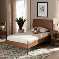 Wholesale 💯 Baxton Studio Aimi Mid-Century Walnut Brown Finished Wood Twin Size Platform Bed 🤩