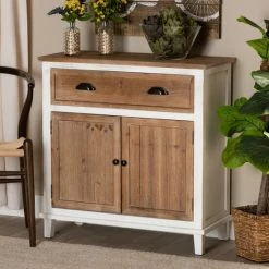 Brand new ๐ Baxton Studio Glynn Two-Tone White And Oak Brown Wood 2-Door Storage Cabinet โ