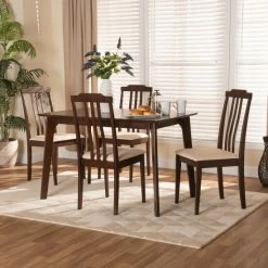 Flash Sale 😍 Baxton Studio Clarissa Mid-Century Modern Rubber Wood 5-Piece Dining Set Warm Grey, Dark Brown 🌟