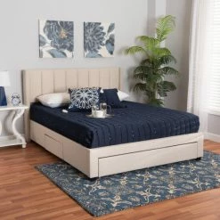 Best deal 🔔 Baxton Studio Coronado Mid-Century Modern & Transitional Fabric Storage Platform Bed With 3 Drawers Grey 🎁