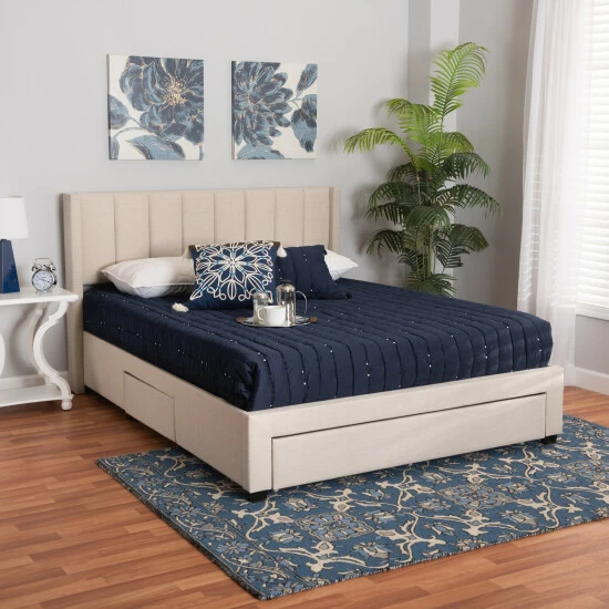 Best deal 🔔 Baxton Studio Coronado Mid-Century Modern & Transitional Fabric Storage Platform Bed With 3 Drawers Grey 🎁