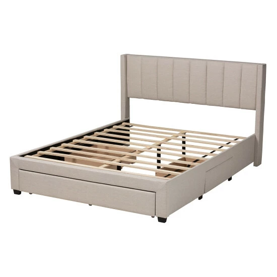 Best deal 🔔 Baxton Studio Coronado Mid-Century Modern & Transitional Fabric Storage Platform Bed With 3 Drawers Grey 🎁 - Image 4