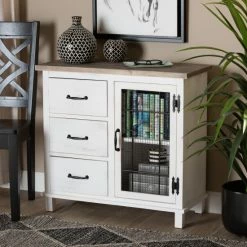 Hot Sale ✨ Baxton Studio Faron Traditional Farmhouse White And OakWood 3-Drawer Storage Cabinet ✔️