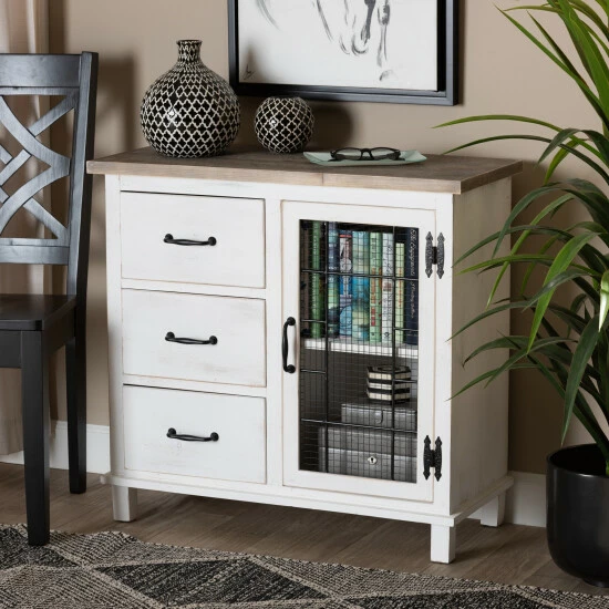 Hot Sale โจ Baxton Studio Faron Traditional Farmhouse White And OakWood 3-Drawer Storage Cabinet โ๏ธ