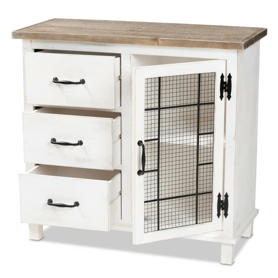 Hot Sale โจ Baxton Studio Faron Traditional Farmhouse White And OakWood 3-Drawer Storage Cabinet โ๏ธ - Image 3