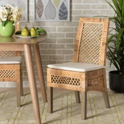 Best Sale ๐ Baxton Studio Argos Modern Bohemian Natural Brown Rattan 2-Piece Dining Chair Set ๐