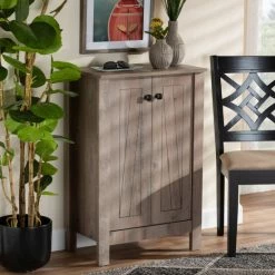 Best Sale 😀 Baxton Studio Derek Transitional Natural Oak Finished Wood 2-Door 👟 Shoe Cabinet 🛒