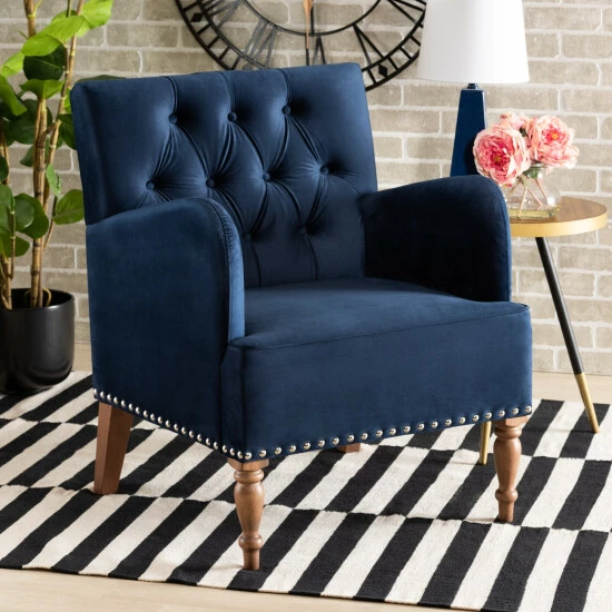 Best Pirce ๐ฏ Baxton Studio Eri Contemporary Glam And Luxe Armchair Navy Blue ๐ฏ - Image 2