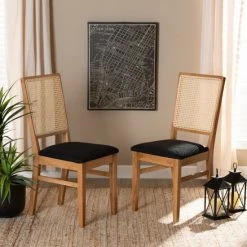 Flash Sale 🎁 Baxton Studio Idris Mid-Century Modern Upholstered Rattan Dining Chair Set (2PC) 🤩