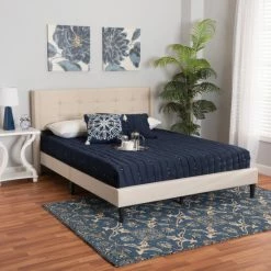 Discount 😀 Baxton Studio Casol Mid-Century Modern & Transitional Fabric Upholstered Platform Bed Grey 😉