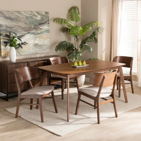 Coupon ๐ Baxton Studio Alston Mid-Century Modern Fabric And Wood Dining Set (5pcs) Beige โญ