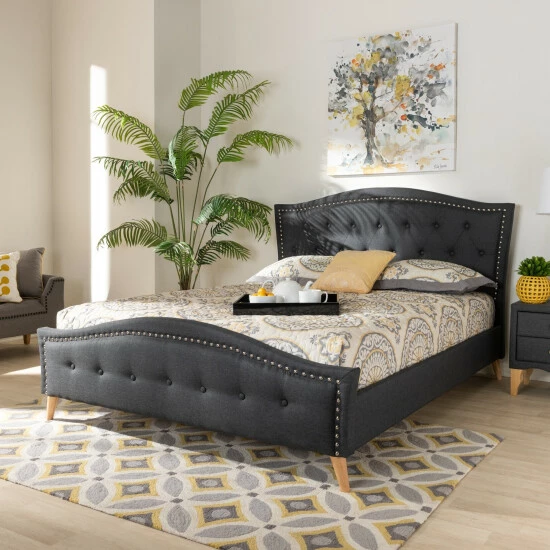 Deals โค๏ธ Baxton Studio Contemporary Fabric Platform Bed Charcoal ๐ - Image 2