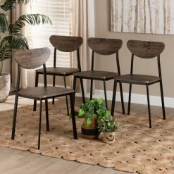 Outlet 🔥 Baxton Studio Ornette Mid-Century Modern Metal And Wood Dining Chair Set(4pc)-Walnut ⌛