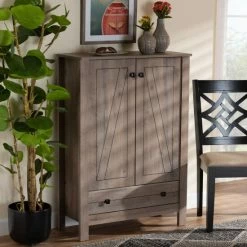 Cheap 🌟 Baxton Studio Derek Transitional Natural Oak Finished Wood 1-Drawer 👟 Shoe Cabinet 🧨