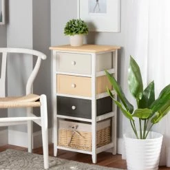 Best deal 🌟 Baxton Studio Adonis Transitional Multi-Colored Wood Storage Unit With Willow Basket 🌟