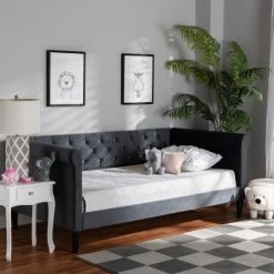 Best Sale ✔️ Baxton Studio Cora Modern & Contemporary Grey Velvet Upholstered Wood Daybed 🤩