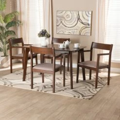 Promo ๐ Baxton Studio Helene Mid-Century Modern Warm Grey Fabric And Dark Brown Finished Wood Dining Set โจ