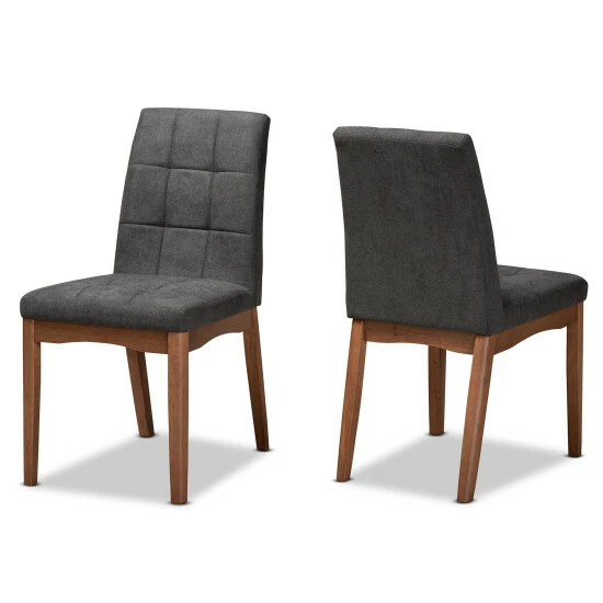 Outlet 🛒 Baxton Studio Tara Mid-Century Upholstered And Walnut Finished 2-PC Dining Chair Set Charcoal 😍 - Image 3
