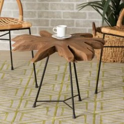 Best deal ⌛ Baxton Studio Merci Rustic Natural Brown End Table With Teak Tree Trunk Tabletop 👍