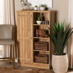 Best Sale 👍 Baxton Studio Eren Natural Oak Brown Finished Wood 1-Door 👟 Shoe Cabinet 🧨