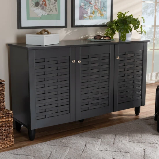 Best Sale 🤩 Baxton Studio Contemporary Dark Grey 12-pair 👟 Shoe Storage Cabinet 😍 - Image 8