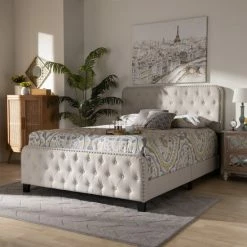 Budget 🧨 Baxton Studio Annalisa Button-tufted Fabric Panel Bed Beige 🤩