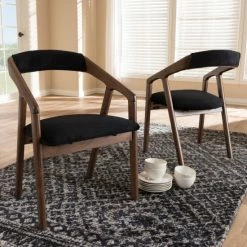 Outlet 🎉 Mid-Century Black Fabric Dining Chair Set By Baxton Studio 🔔
