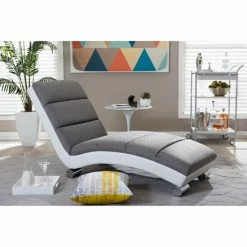 Best deal ⌛ Baxton Studio Percy Modern And Contemporary Grey Fabric And White Faux Leather Upholstered Chaise Lounge ❤️
