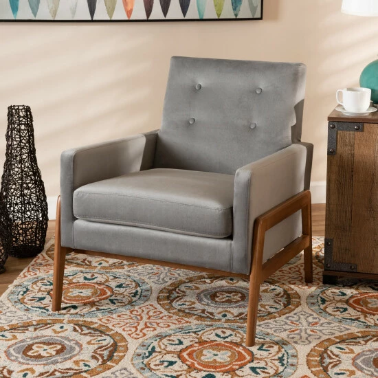 Best deal ๐ Baxton Studio Perris Mid-Century Modern Walnut Finished Wood Lounge Chair Tan ๐