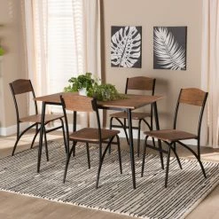 Deals ⭐ Baxton Studio Neona Modern Industrial Walnut Brown Finished Wood And Black Metal 5-Piece Dining Set ❤️