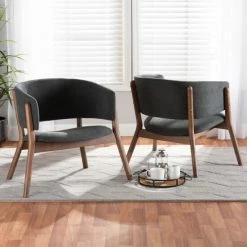 Brand new 👍 Baxton Studio Baron Mid-Century Modern 2-Piece Living Room Accent Chair Set Charcoal 🥰