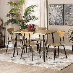 Flash Sale 🎉 Baxton Studio Gianetta Mid-Century 5-Piece Wood & Metal Dining Set-Oak Brown/Black ✔️