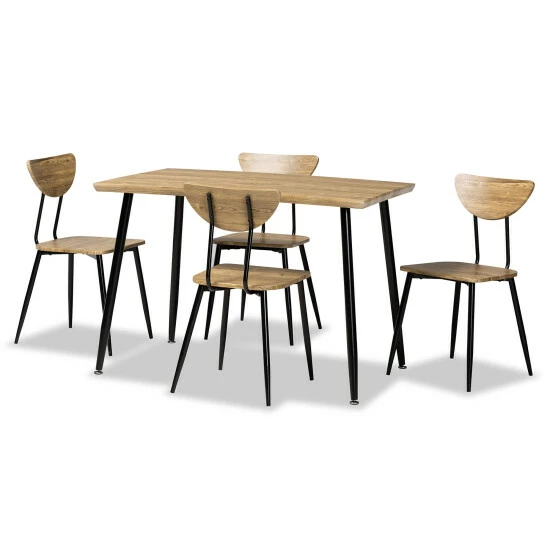 Flash Sale ๐ Baxton Studio Gianetta Mid-Century 5-Piece Wood & Metal Dining Set-Oak Brown/Black โ๏ธ - Image 2