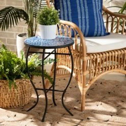 Coupon 😍 Baxton Studio Gaenor Modern And Contemporary Black Metal And Blue Glass Plant Stand 😉