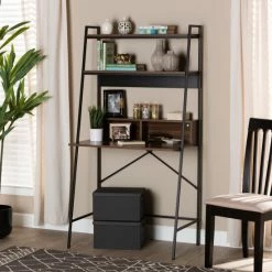 Coupon ✔️ Baxton Studio Palmira Industrial Wood And Metal Desk With Shelves-Walnut Brown 🎉