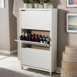 Best Sale ๐งจ Baxton Studio Simms 3-tier White Wood Modern ๐ Shoe Cabinet โ