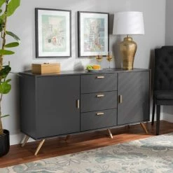 Discount โญ Baxton Studio Kelson Modern Dark Grey And Gold Finished Wood 2-Door Sideboard Buffet ๐