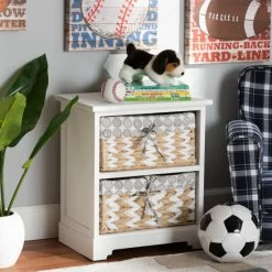 Best Pirce ❤️ Baxton Studio Rianne Modern White Wood Storage With Two Natural-toned Willow Baskets 🎉