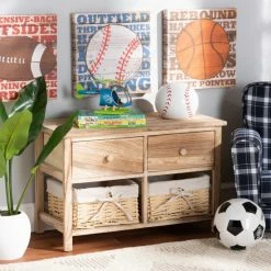 Top 10 ⭐ Baxton Studio Kenwood Contemporary Wood Storage Unit With Willow Baskets-Oak Brown 😉