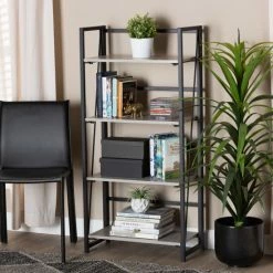 Flash Sale 🔥 Baxton Studio Lakota Modern Industrial-styled 4-Tier Display Shelf-Light Grey/Black 🤩